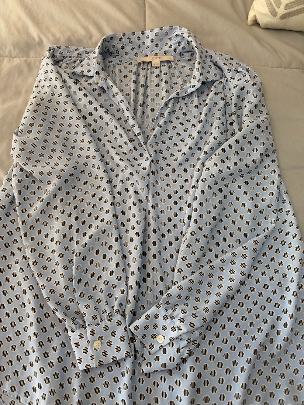 LOFT Light Blue Geometric Print Button-Down Shirt
